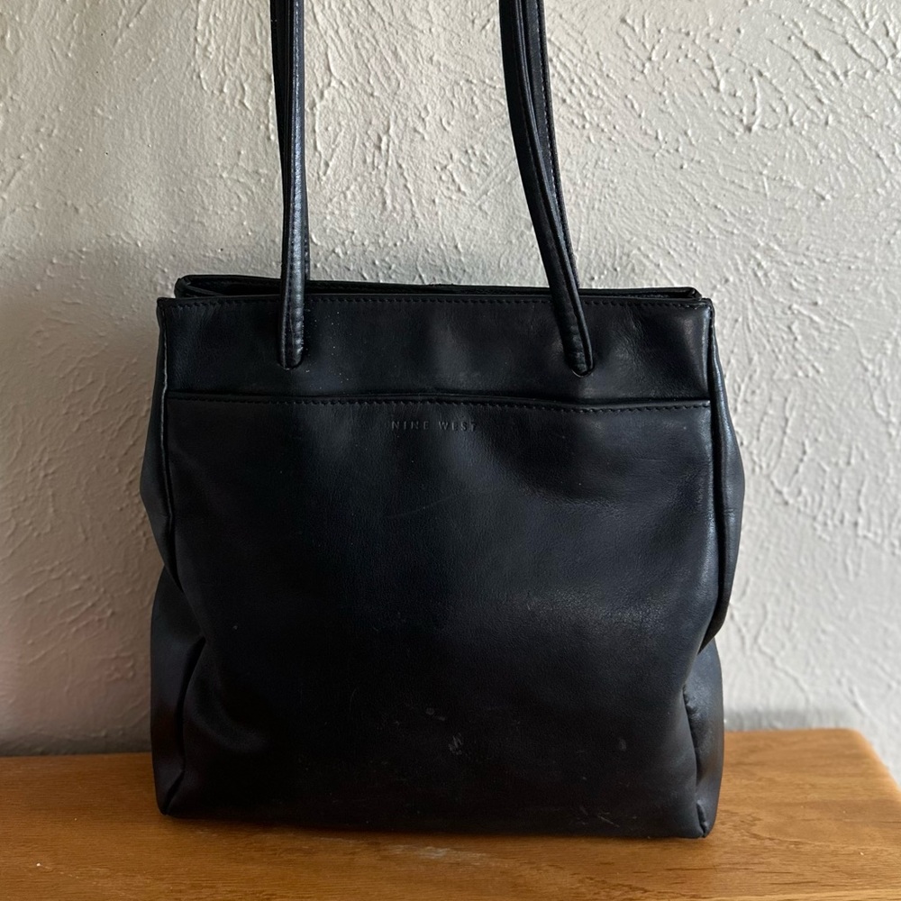 Black Leather Tote Bag - Vintage, Nine West